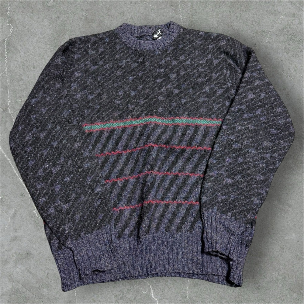 Vintage Knitted‎ Jumper abstract patterned grandad Italy sweater Men's L Wool